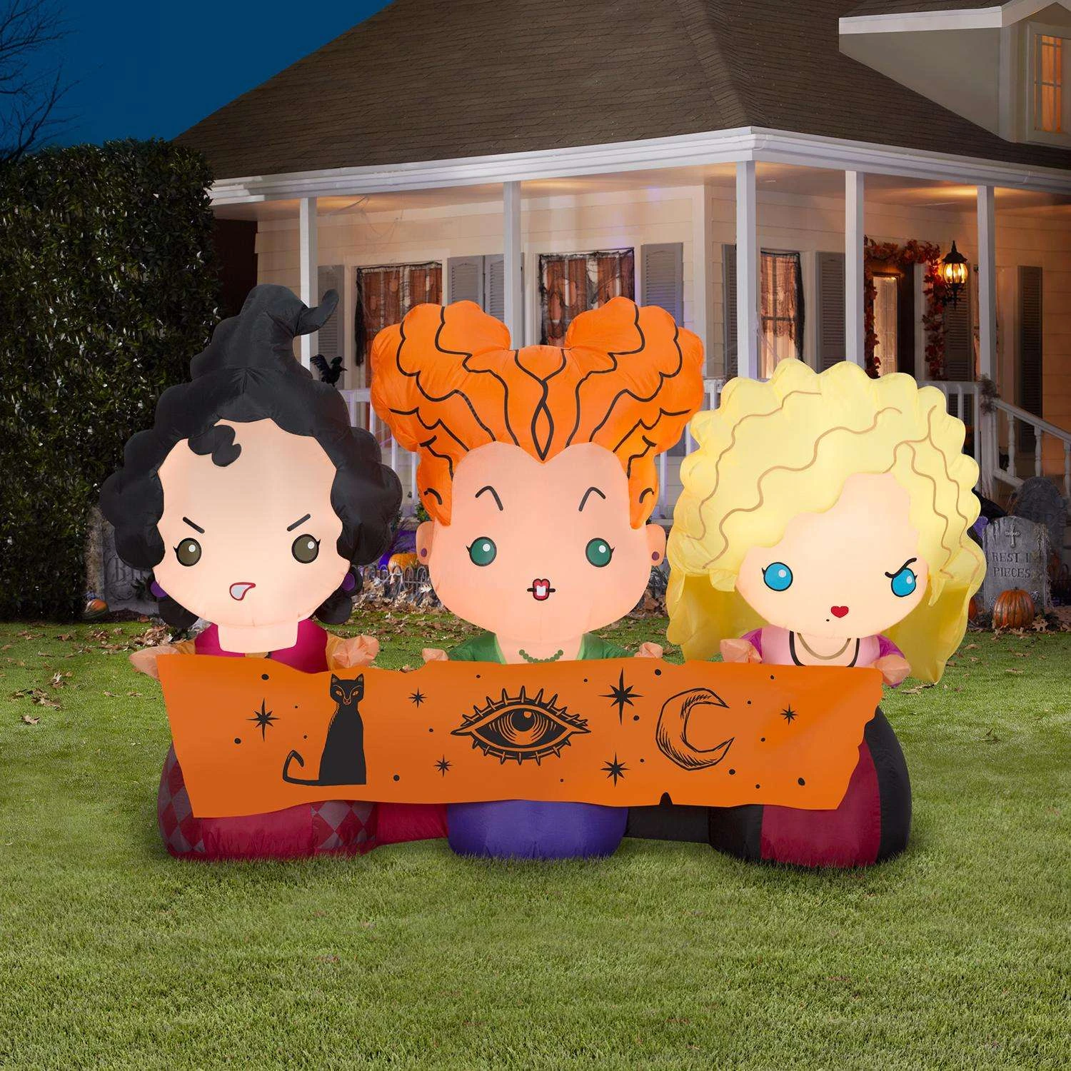 Gemmy Airblown 3.5 Ft. LED Prelit Hocus Pocus Sanderson Sisters W/Banner Inflatable 4 Gemmy Airblown 3.5 Ft. LED Prelit Hocus Pocus Sanderson Sisters W/Banner Inflatable - Image 2