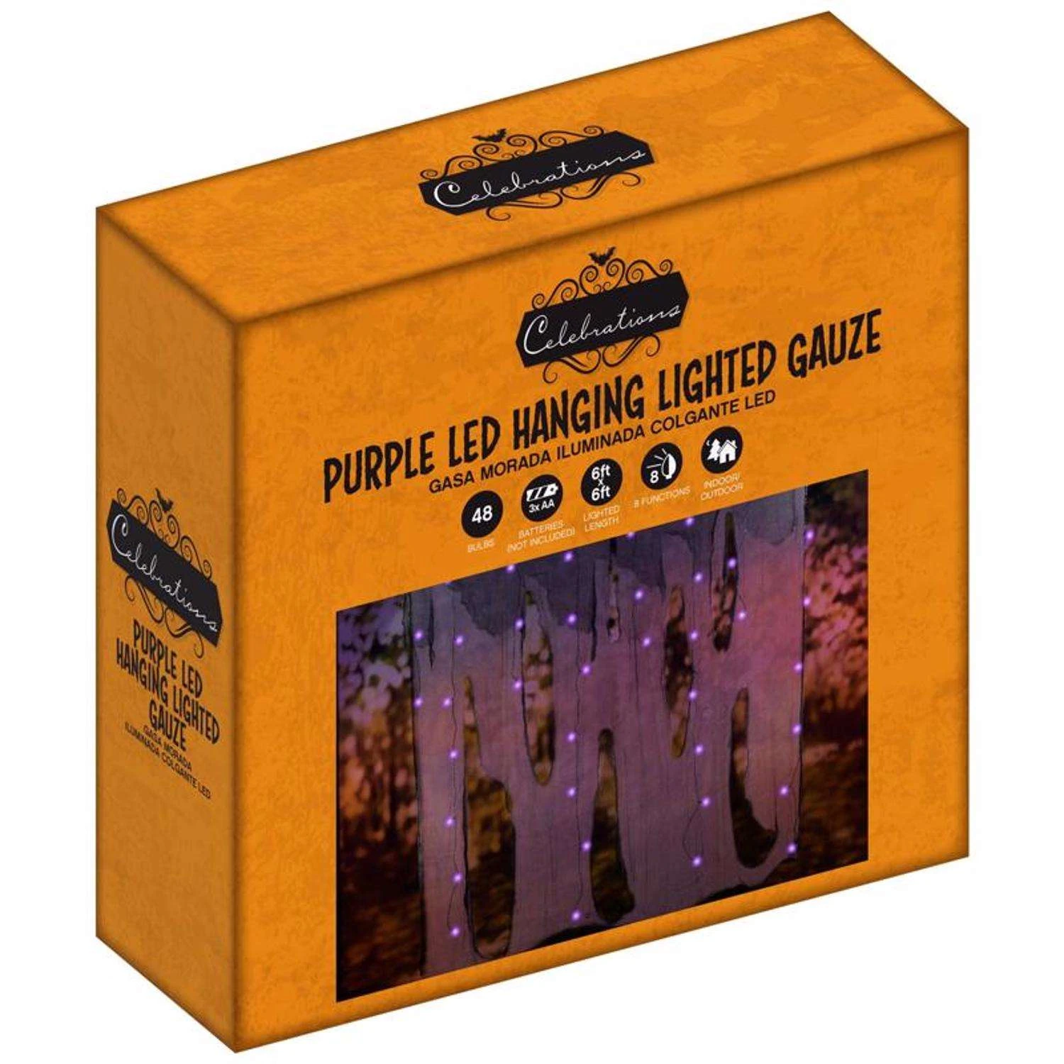 Celebrations Halloween Purple 48 Ct LED Prelit Hanging Gauze Lights 3 Celebrations Halloween Purple 48 Ct LED Prelit Hanging Gauze Lights