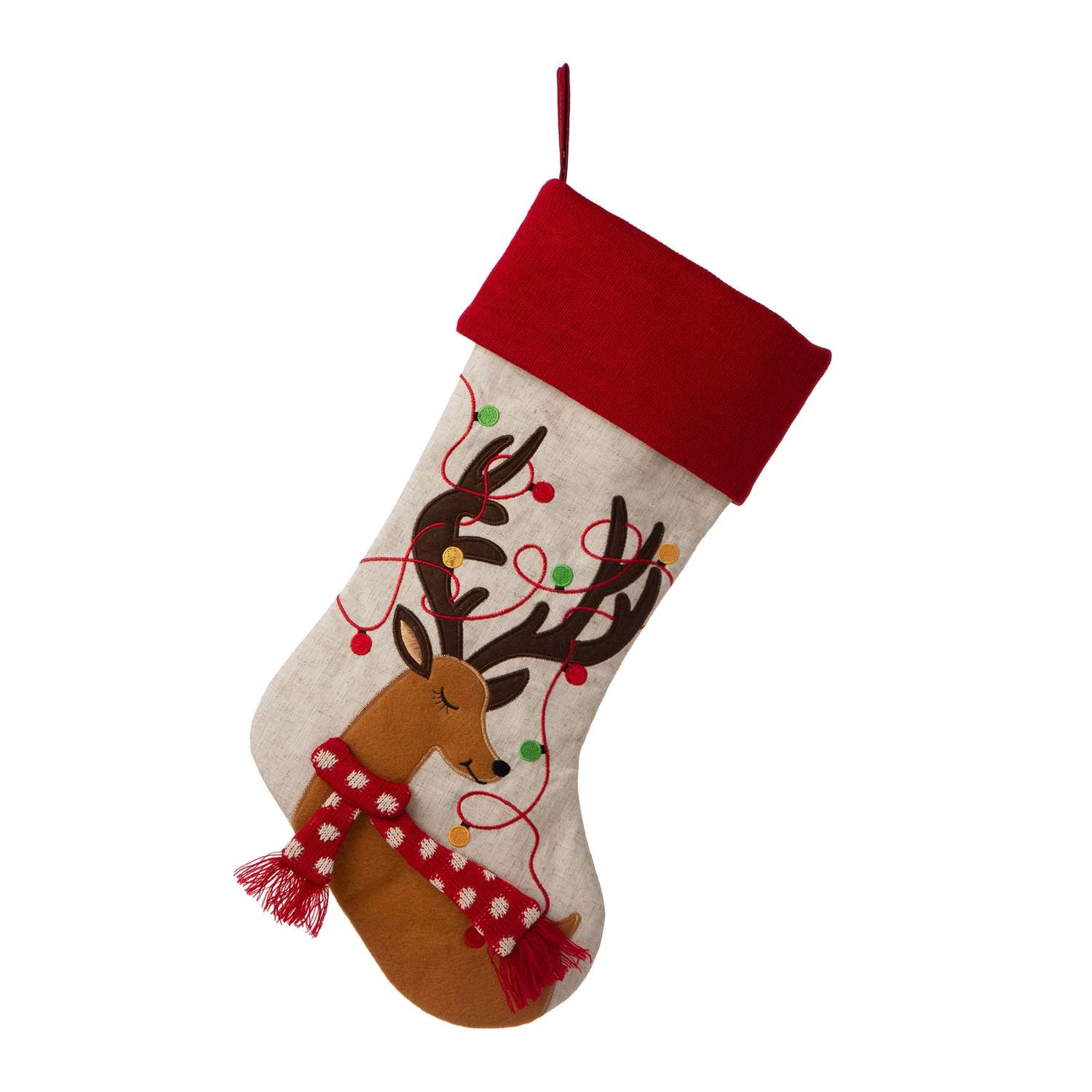 Glitzhome Multicolored Reindeer Christmas Stocking 1.18 In. 4 Glitzhome Multicolored Reindeer Christmas Stocking 1.18 In. - Image 2