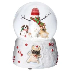 Roman Glitterdome LED Multicolored Musical Puppies With Snowman Indoor Christmas Decor 5.75 In.