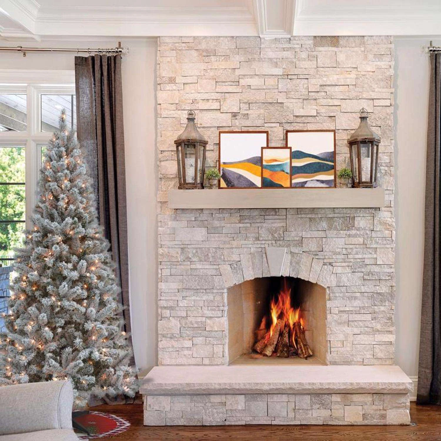 Celebrations 7-1/2 Ft. Slim Incandescent 300 Lights Flocked Fir Christmas Tree 5 Celebrations 7-1/2 Ft. Slim Incandescent 300 Lights Flocked Fir Christmas Tree - Image 3