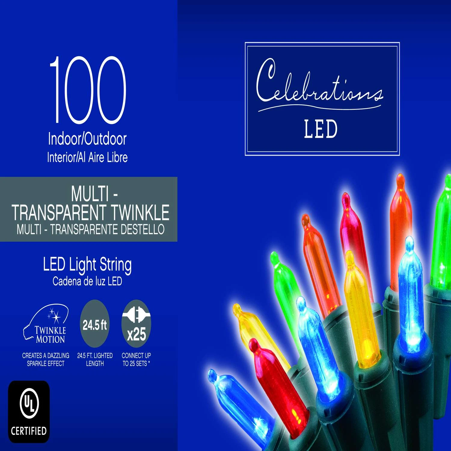 Celebrations LED M5 Multicolored 100 Ct String Christmas Lights 24.75 Ft. 3 Celebrations LED M5 Multicolored 100 Ct String Christmas Lights 24.75 Ft.