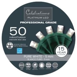 Celebrations Platinum LED Micro/5mm Pure White 50 Ct String Christmas Lights 24.5 Ft.