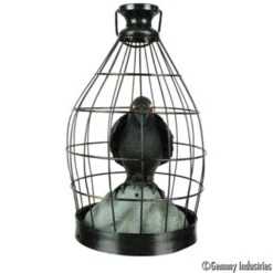 Gemmy 12 In. LED Crow Sculpture Crow In Cage Hanging Decor