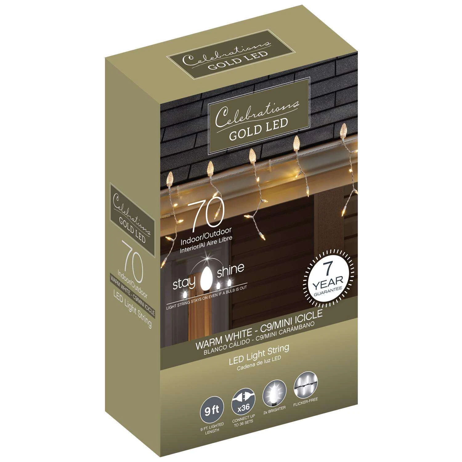 Celebrations LED Warm White 70 Ct Icicle Christmas Lights 8 Ft. 3 Celebrations LED Warm White 70 Ct Icicle Christmas Lights 8 Ft.