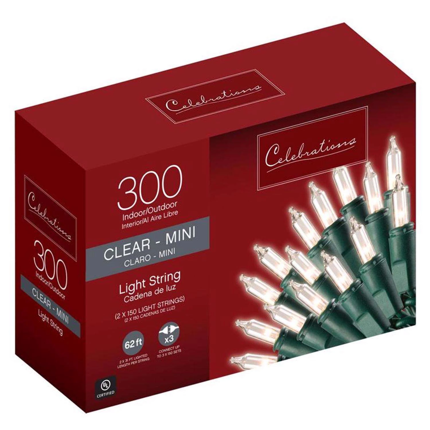 Celebrations Incandescent Mini Clear/Warm White 300 Ct String Christmas Lights 62 Ft. 3 Celebrations Incandescent Mini Clear/Warm White 300 Ct String Christmas Lights 62 Ft.