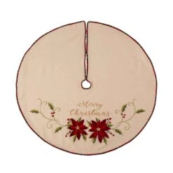 Glitzhome Multicolored Christmas Poinsettia Tree Skirt 0.39 In.