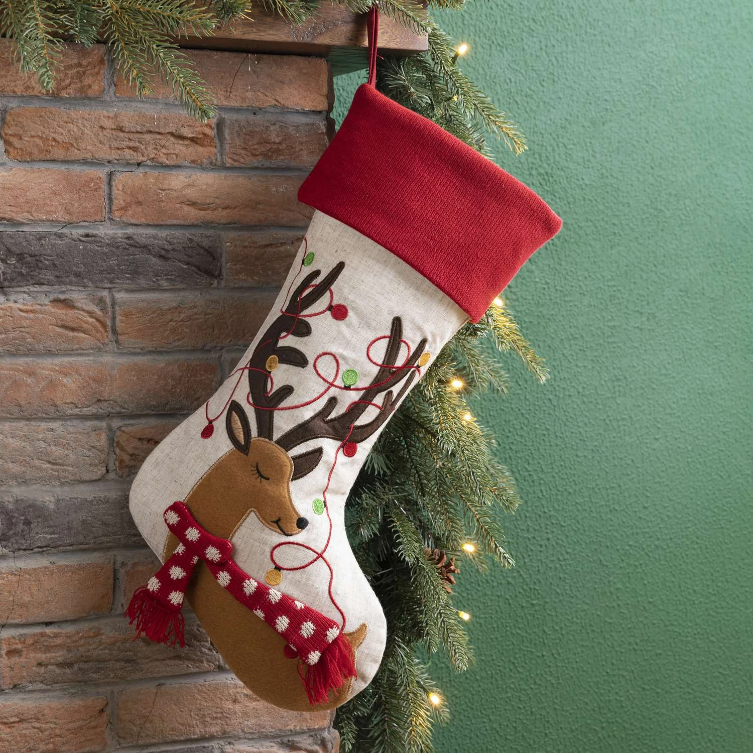 Glitzhome Multicolored Reindeer Christmas Stocking 1.18 In. 7 Glitzhome Multicolored Reindeer Christmas Stocking 1.18 In. - Image 5