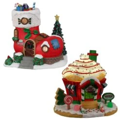 Lemax LED Elf Lane And Peppermint Cottage Christmas Village