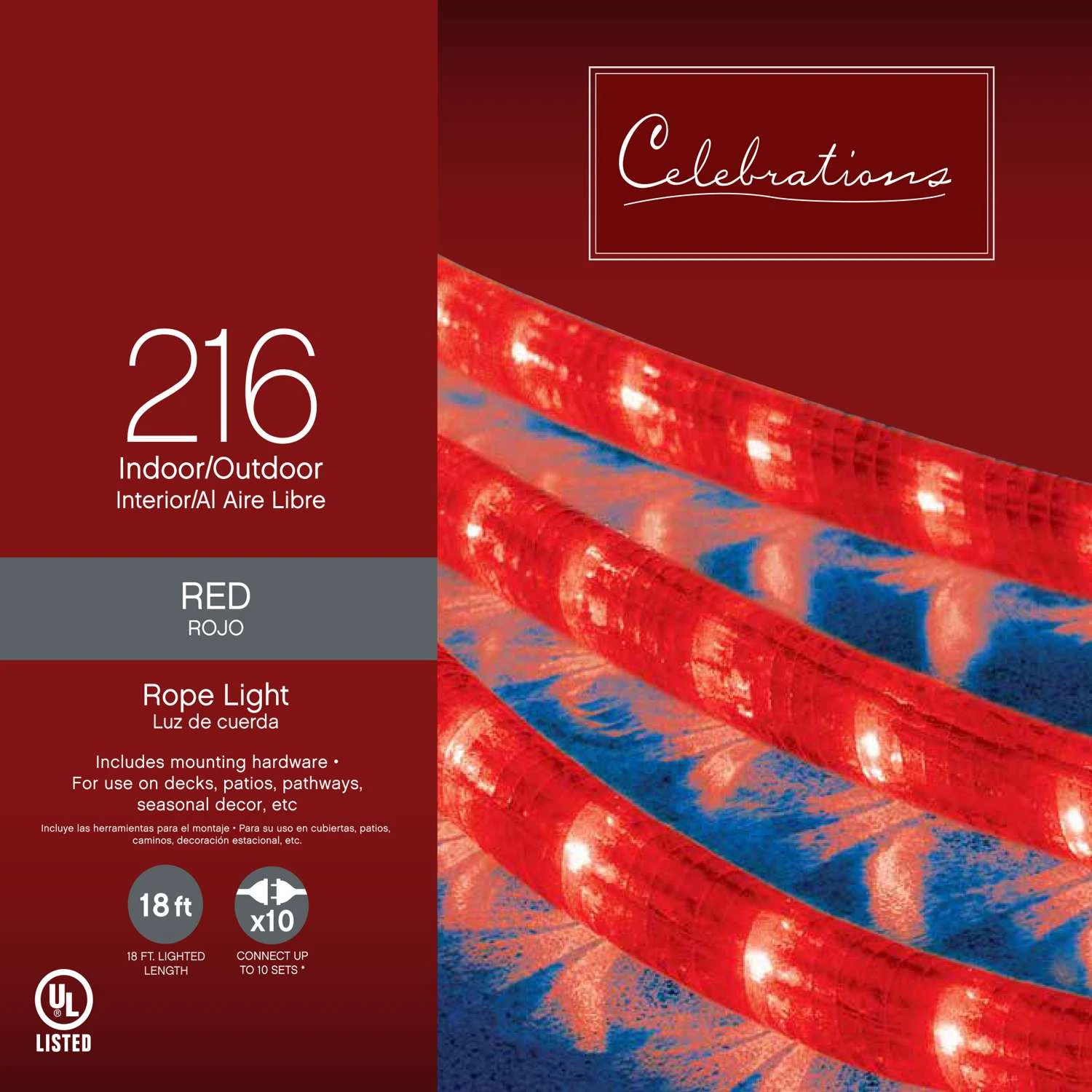 Celebrations Incandescent Mini Red 216 Ct Rope Christmas Lights 18 Ft. 3 Celebrations Incandescent Mini Red 216 Ct Rope Christmas Lights 18 Ft.
