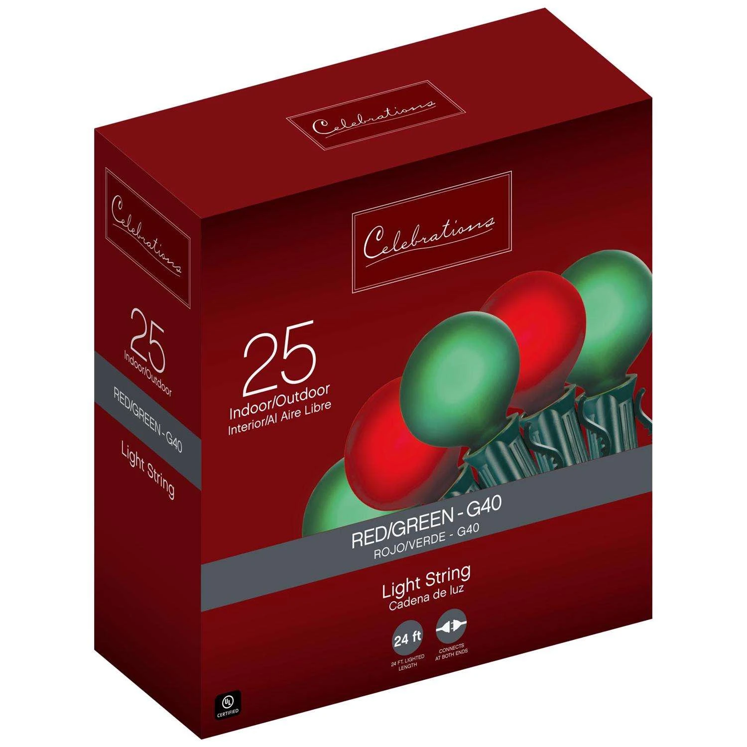 Celebrations Incandescent G40 Globe Green/Red 25 Ct String Christmas Lights 24 Ft. 4 Celebrations Incandescent G40 Globe Green/Red 25 Ct String Christmas Lights 24 Ft. - Image 2