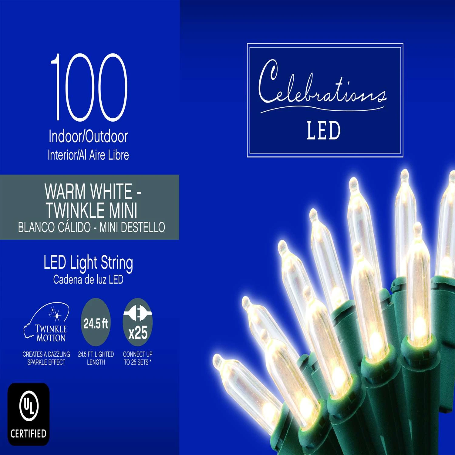 Celebrations LED M5 Warm White 100 Ct String Christmas Lights 24.5 Ft. 3 Celebrations LED M5 Warm White 100 Ct String Christmas Lights 24.5 Ft.