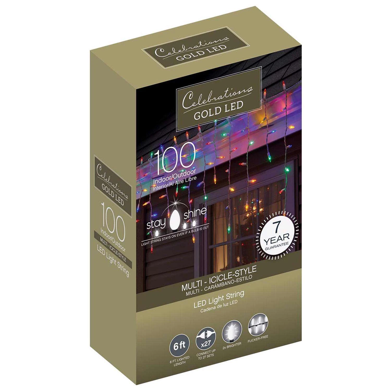 Celebrations Gold LED Mini Multicolored 100 Ct Icicle Christmas Lights 6 Ft. 3 Celebrations Gold LED Mini Multicolored 100 Ct Icicle Christmas Lights 6 Ft.
