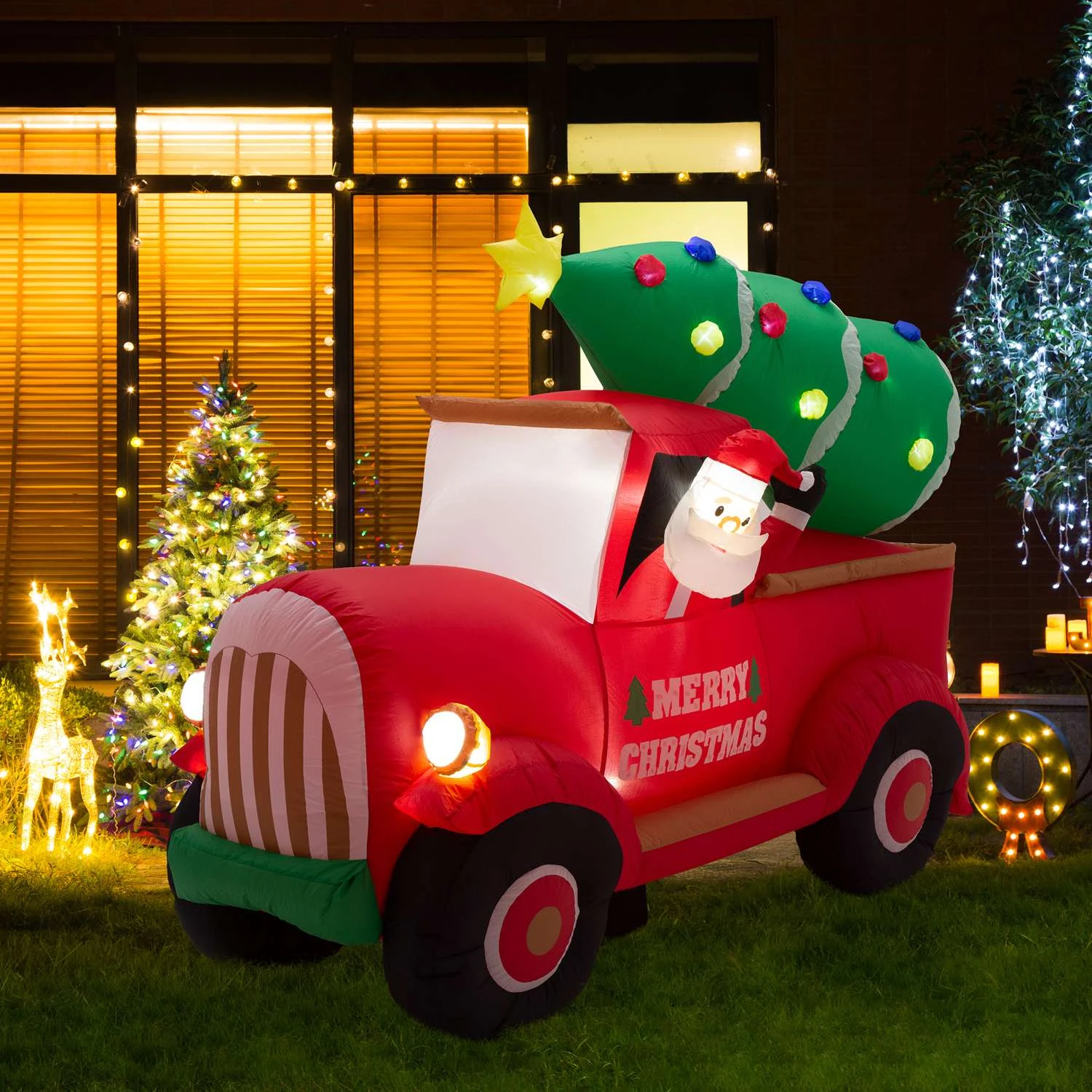Glitzhome Santa On Pick Up Truck Decor 70.87 In. Inflatable 5 Glitzhome Santa On Pick Up Truck Decor 70.87 In. Inflatable - Image 4