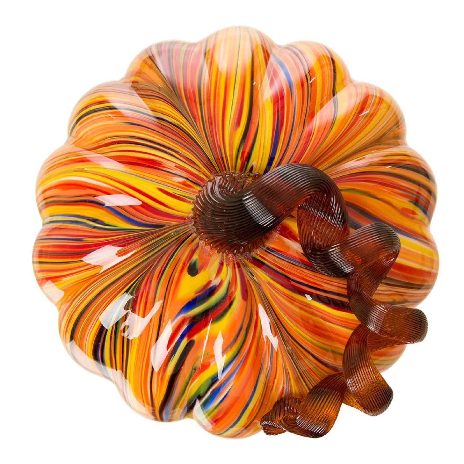 Glitzhome 6.50 In. Multi Striped Glass Large Pumpkin Tabletop Decor 6 Glitzhome 6.50 In. Multi Striped Glass Large Pumpkin Tabletop Decor - Image 4