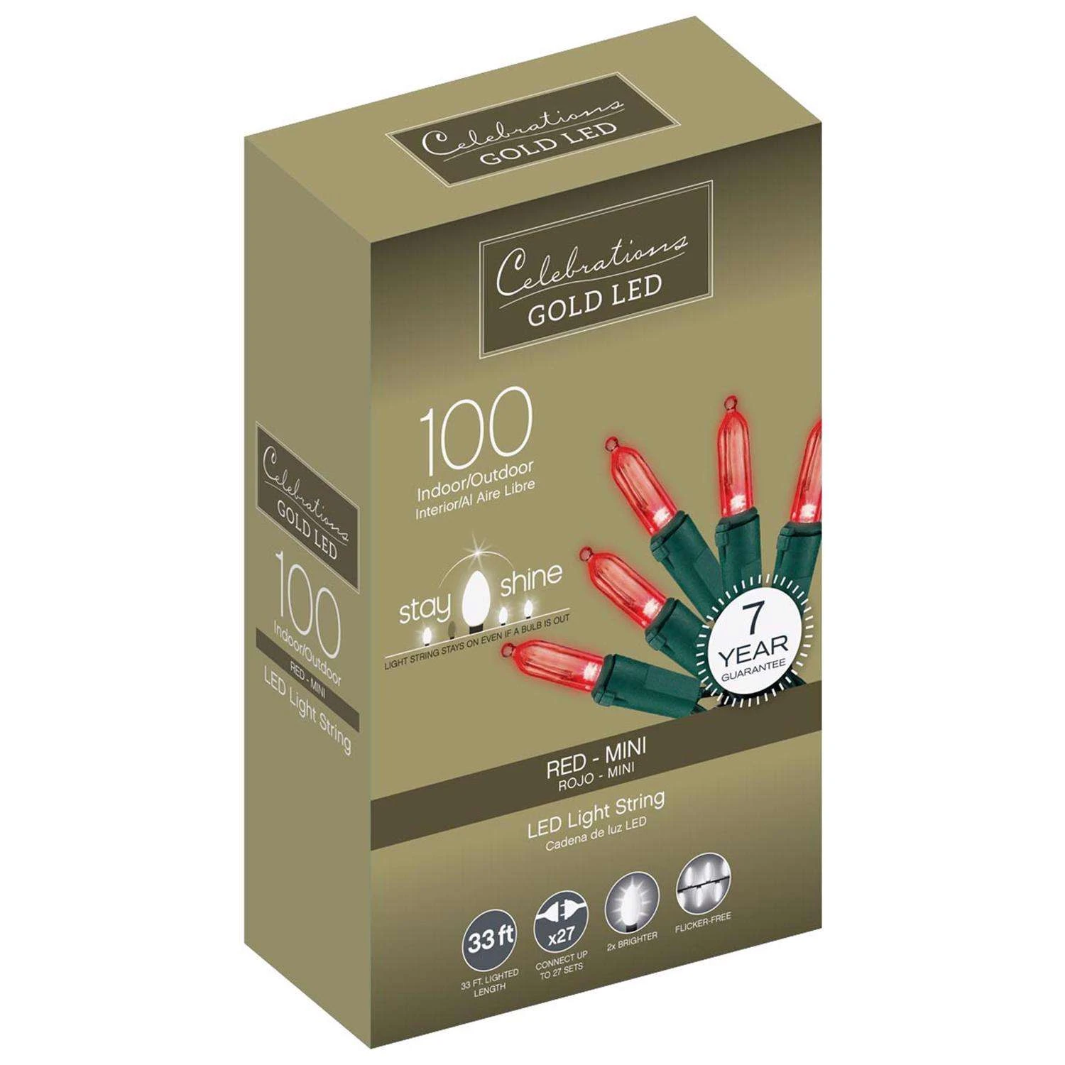 Celebrations Gold LED Mini Red 100 Ct String Christmas Lights 33 Ft. 3 Celebrations Gold LED Mini Red 100 Ct String Christmas Lights 33 Ft.