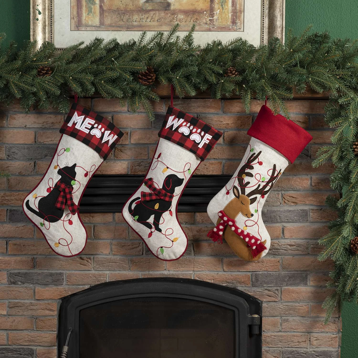 Glitzhome Multicolored Reindeer Christmas Stocking 1.18 In. 8 Glitzhome Multicolored Reindeer Christmas Stocking 1.18 In. - Image 6