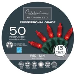 Celebrations Platinum LED T5 Red 50 Ct String Christmas Lights 24.5 Ft.