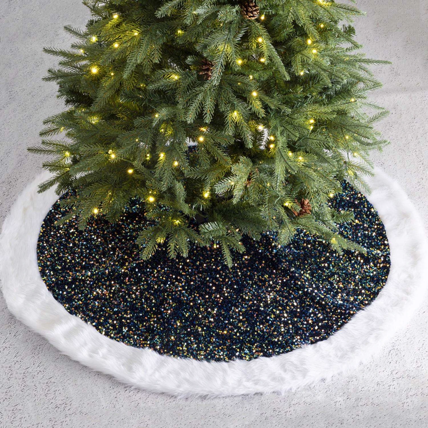 Glitzhome Navy Blue/White Sequin Christmas Tree Skirt 0.39 In. 5 Glitzhome Navy Blue/White Sequin Christmas Tree Skirt 0.39 In. - Image 3