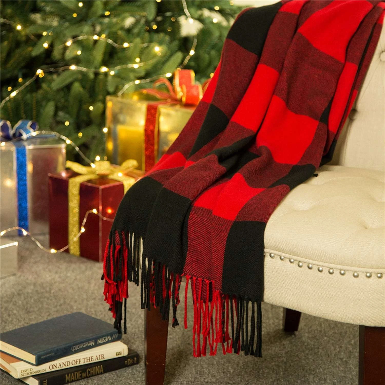 Glitzhome Multicolored Plaid Check Tassel Blanket 7 Glitzhome Multicolored Plaid Check Tassel Blanket - Image 5