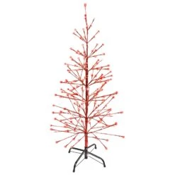 Holiday Bright Lights LED Red Twig Tree 48 In. Yard Decor