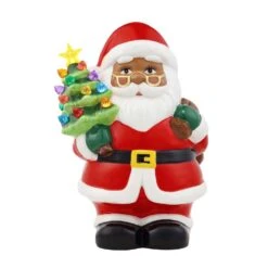 Mr. Christmas LED Ceramic African American Santa Claus With Tree Table Decor 9 In.