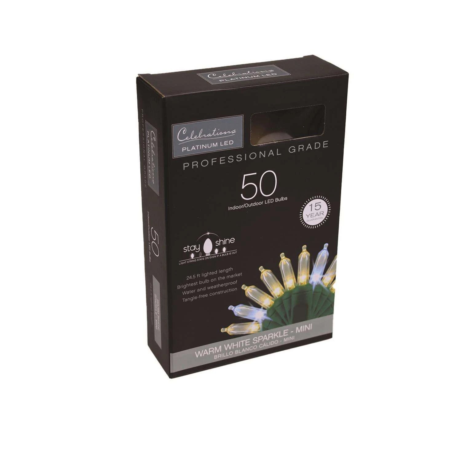 Celebrations Platinum LED T5 Warm White 50 Ct String Christmas Lights 25 Ft. 4 Celebrations Platinum LED T5 Warm White 50 Ct String Christmas Lights 25 Ft. - Image 2