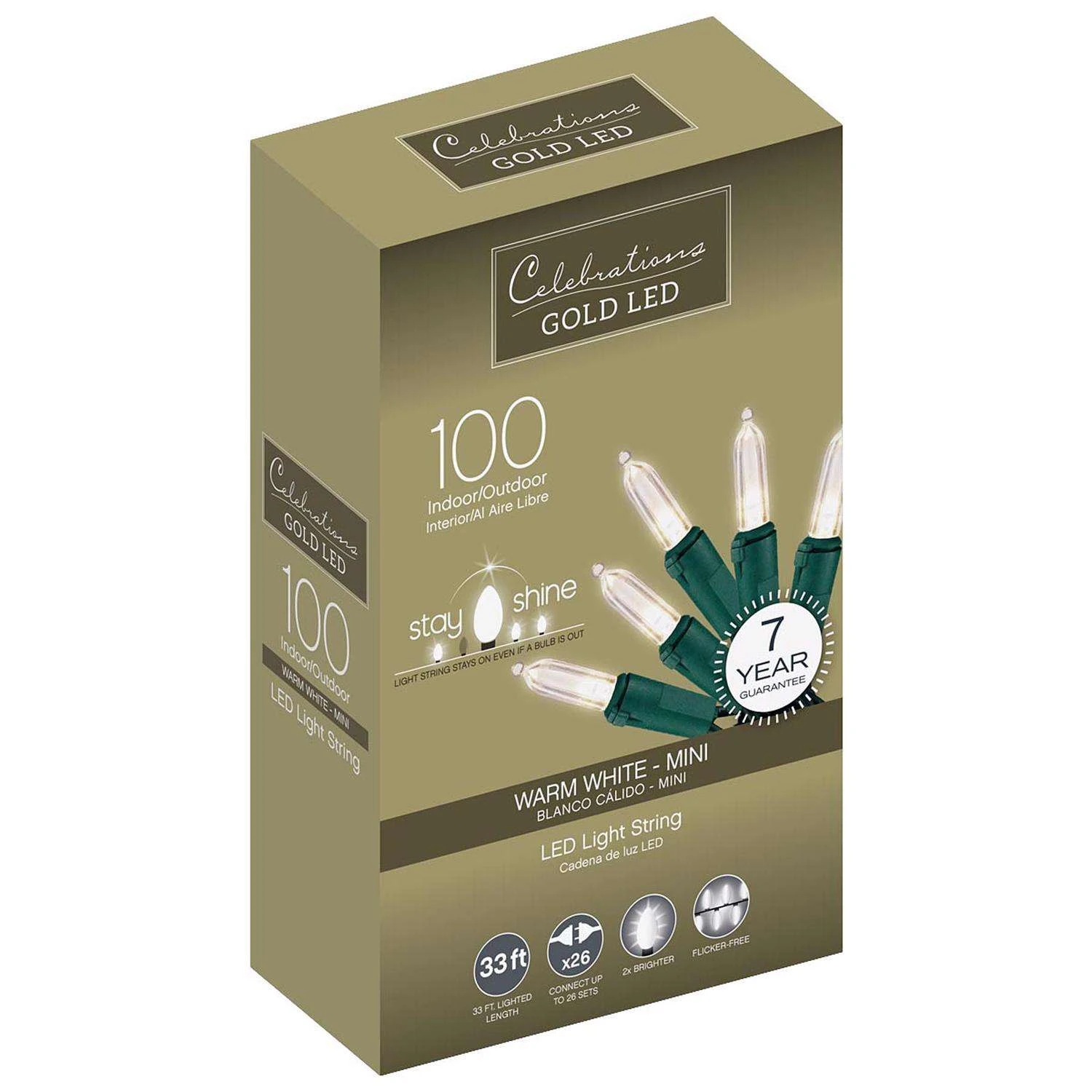 Celebrations Gold LED Mini Warm White 100 Ct String Christmas Lights 33 Ft. 3 Celebrations Gold LED Mini Warm White 100 Ct String Christmas Lights 33 Ft.
