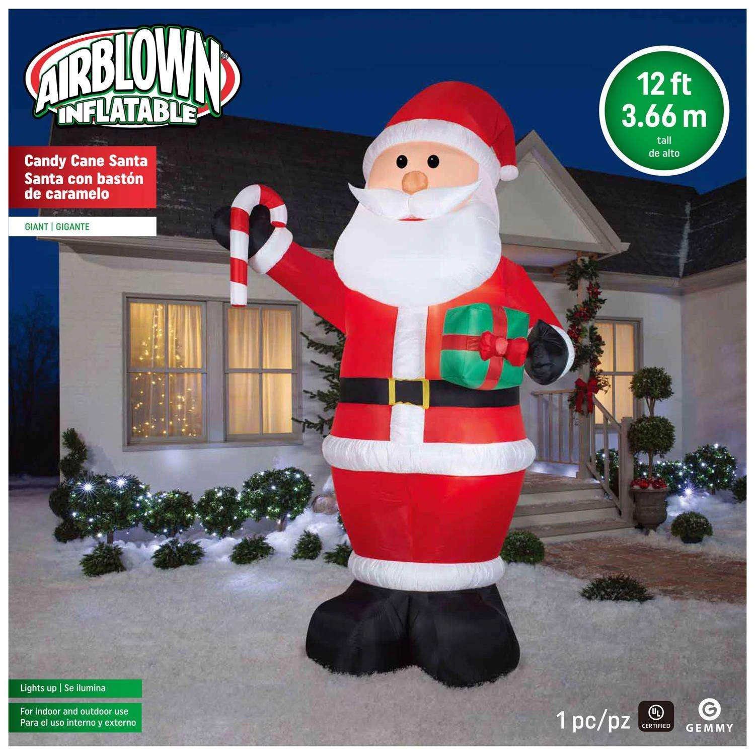 Gemmy LED White Santa With Candy Cane And Gift 12 Ft. Inflatable 5 Gemmy LED White Santa With Candy Cane And Gift 12 Ft. Inflatable - Image 3