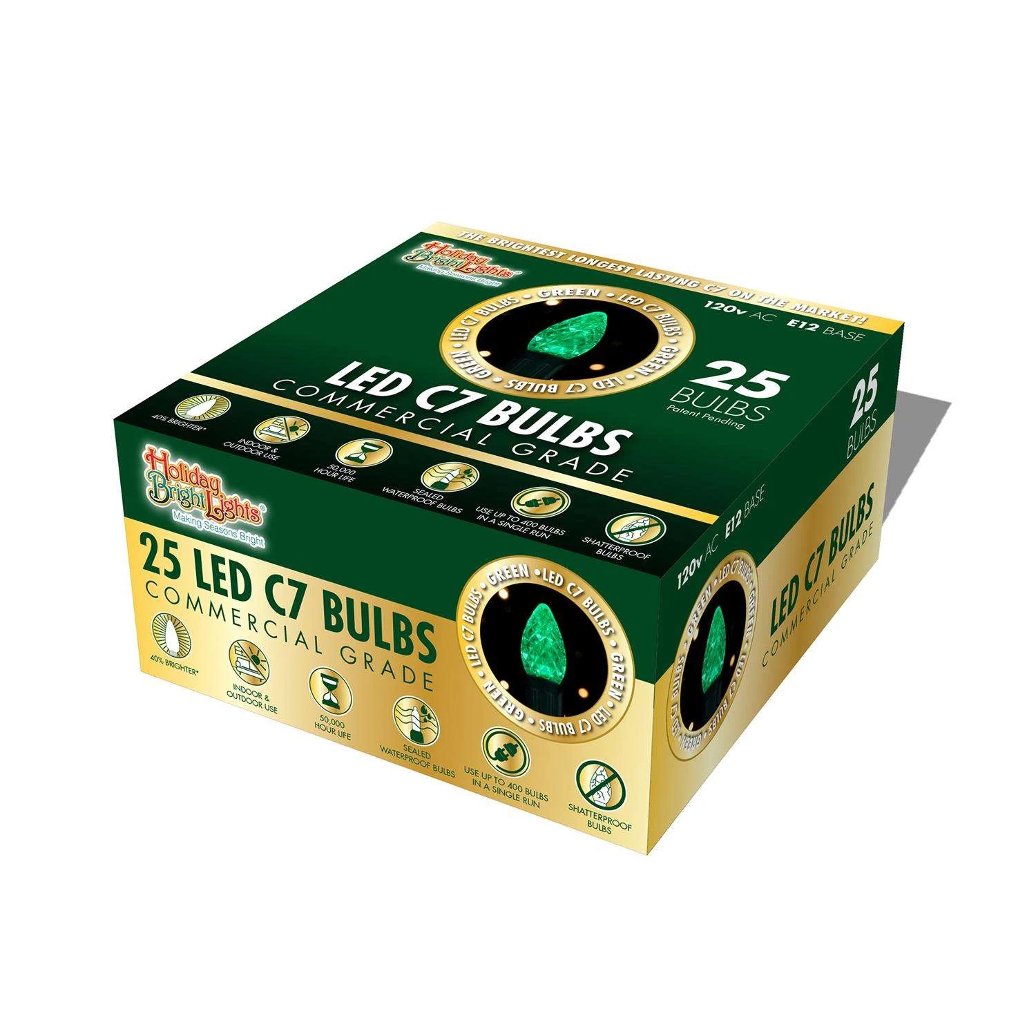 Holiday Bright Lights LED C7 Green 25 Ct Replacement Christmas Light Bulbs 4 Holiday Bright Lights LED C7 Green 25 Ct Replacement Christmas Light Bulbs - Image 2