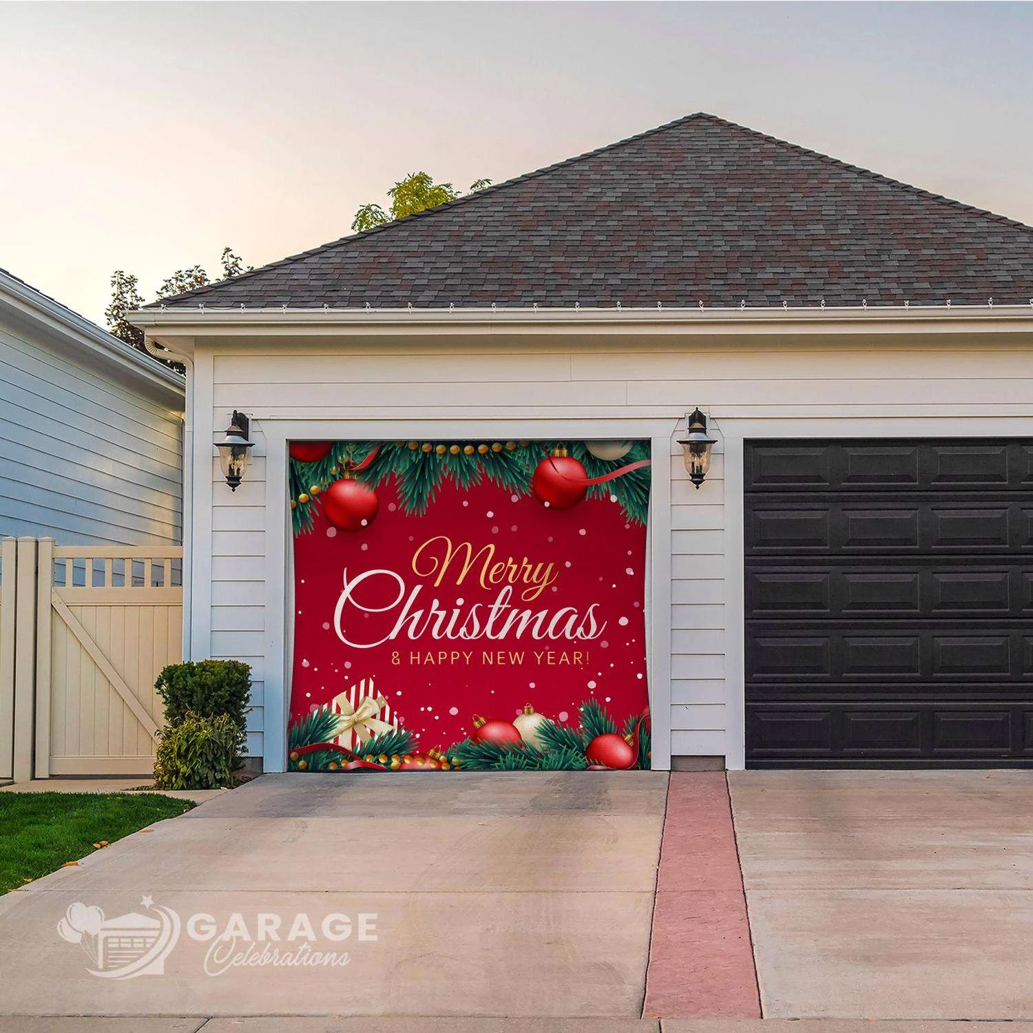 Celebrations Merry Christmas And Happy New Year 7 Ft. X 8 Ft. Garage Door Cover 4 Celebrations Merry Christmas And Happy New Year 7 Ft. X 8 Ft. Garage Door Cover - Image 2