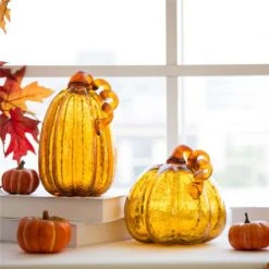 Glitzhome Crackle Glass Pumpkin Tabletop Decor -Alpine Sales Store 931f134b 8e50 4a7a afa9 c3d5c07ac017