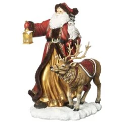 Roman Santa LED Multicolored Santa With Large Deer And Owl Figurine 19 In.