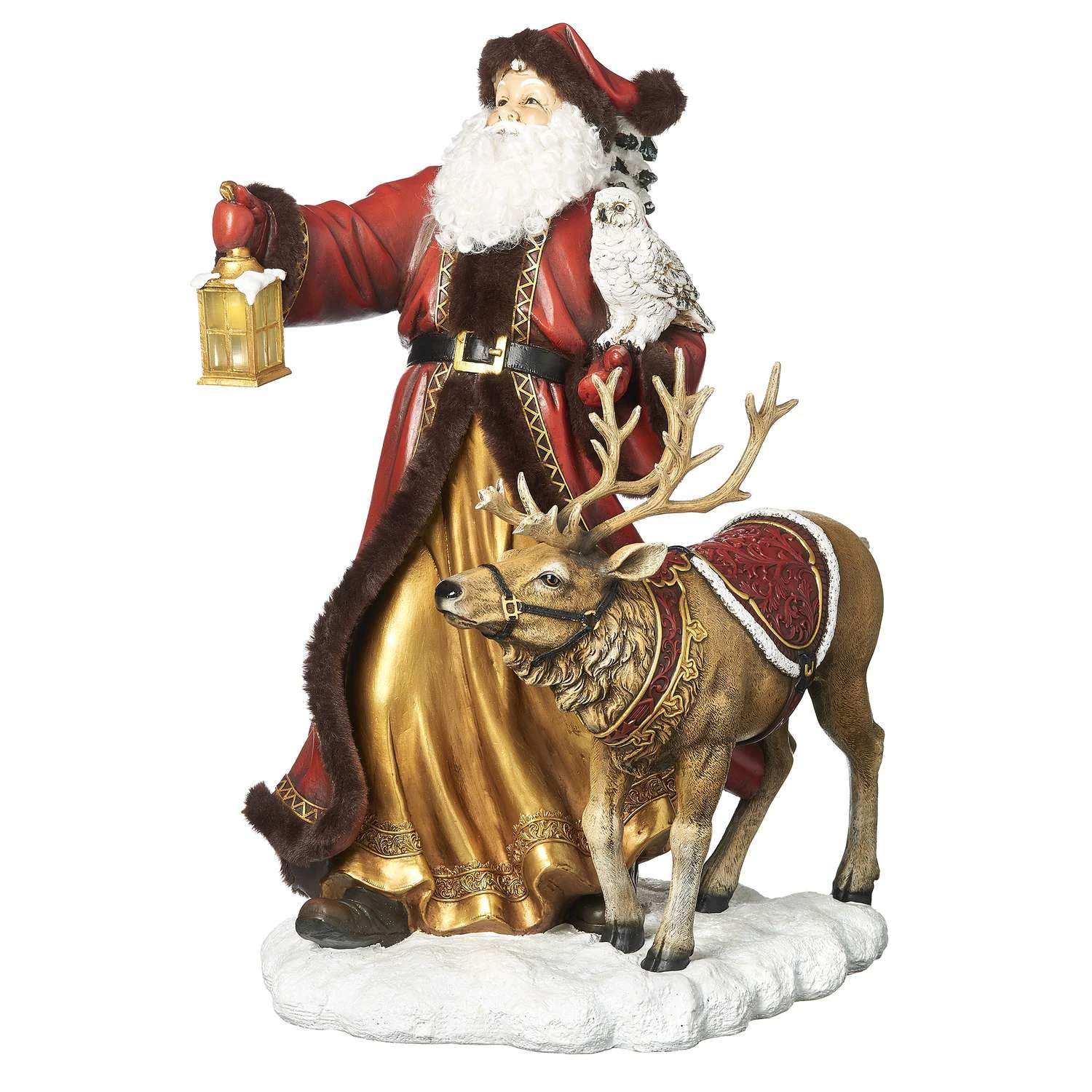 Roman Santa LED Multicolored Santa With Large Deer And Owl Figurine 19 In. 3 Roman Santa LED Multicolored Santa With Large Deer And Owl Figurine 19 In.