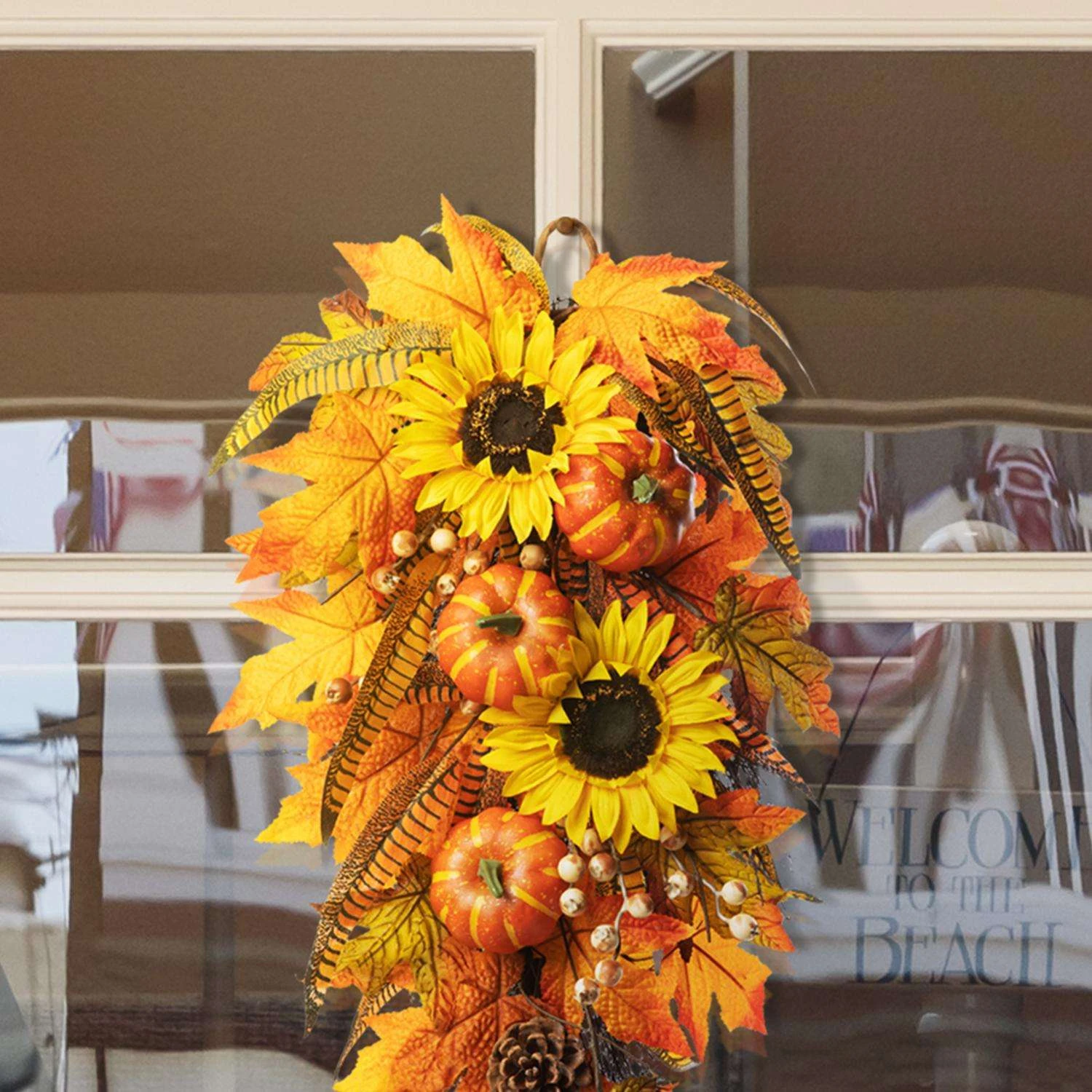 Glitzhome 26 In. Sunflower Pumpkin Leaf Swag Fall Decor 5 Glitzhome 26 In. Sunflower Pumpkin Leaf Swag Fall Decor - Image 3