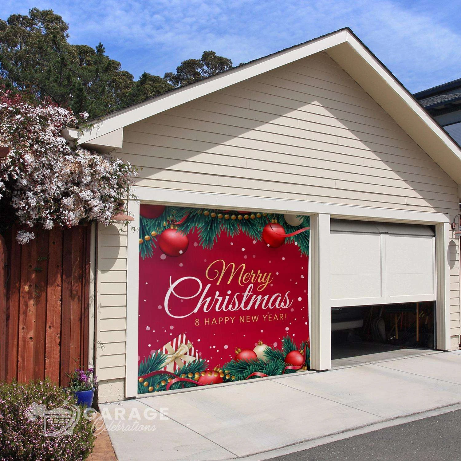 Celebrations Merry Christmas And Happy New Year 7 Ft. X 8 Ft. Garage Door Cover 5 Celebrations Merry Christmas And Happy New Year 7 Ft. X 8 Ft. Garage Door Cover - Image 3