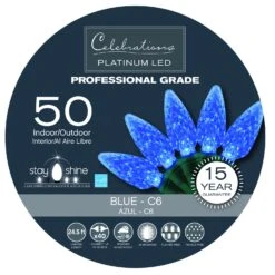 Celebrations Platinum LED C6 Blue 50 Ct String Christmas Lights 24.5 Ft.