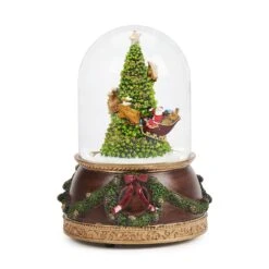 Roman Glitter Dome Multicolored Musical Santa Rotating Around Christmas Tree Indoor Christmas Decor
