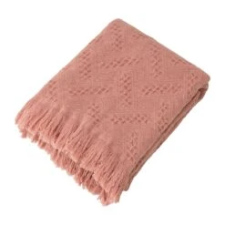 Glitzhome Coral Pink Grid Throw Blanket 0.1 In.