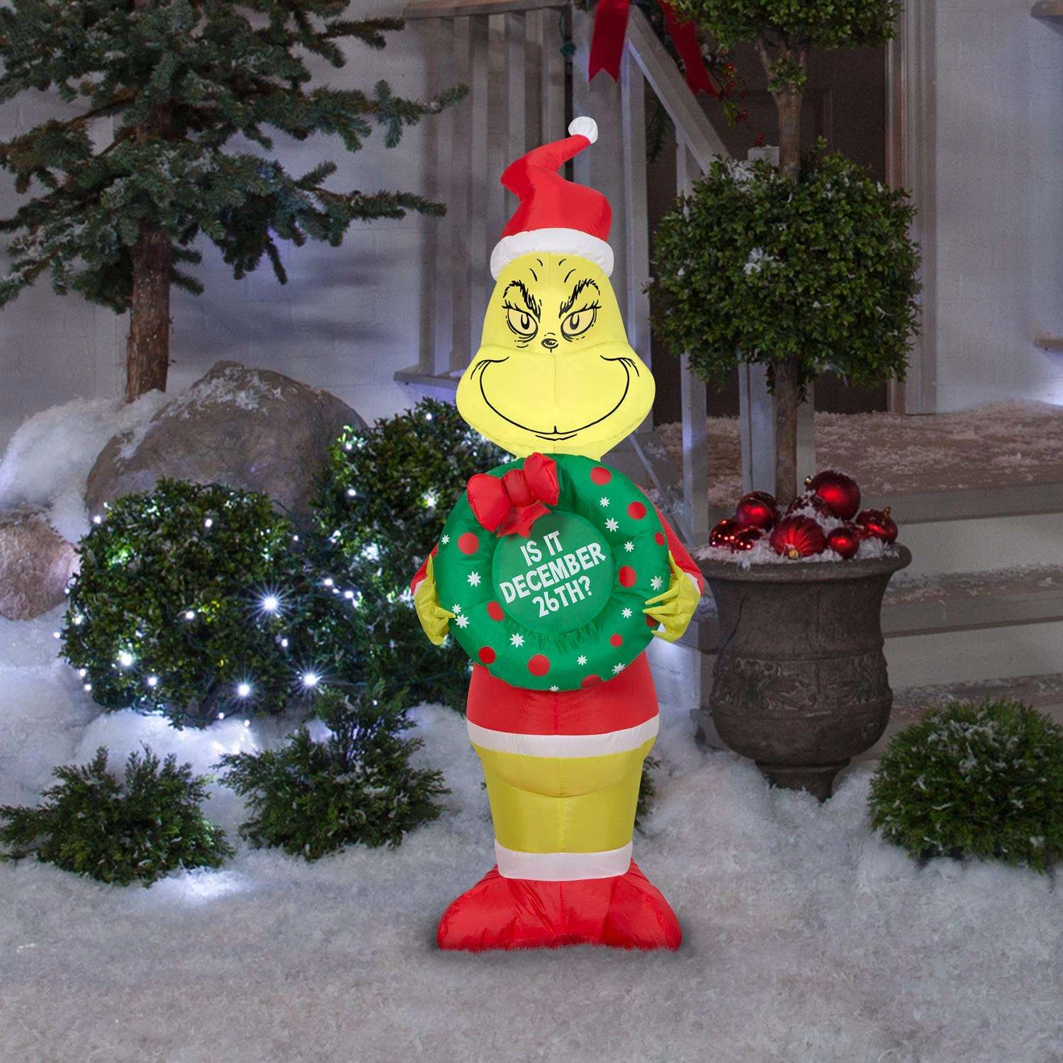 Gemmy Airblown LED Grinch Holding Wreath 4 Ft. Inflatable 4 Gemmy Airblown LED Grinch Holding Wreath 4 Ft. Inflatable - Image 2
