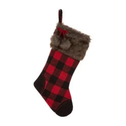 Glitzhome Multicolored Plaid Christmas Stocking 1.18 In.