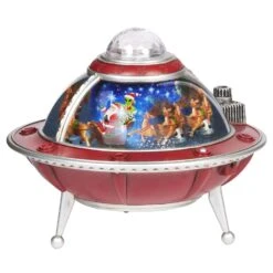Roman Glitterdome Multicolored Musical Swirl UFO Ship Santa & Reindeer Indoor Christmas Decor 8.75 I