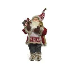 Decoris Multicolored Santa With Skies And Pinecone Figurine 12 In.