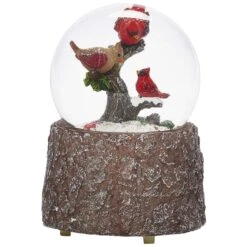 Roman Glitter Dome LED Multicolored Musical Swirl Dome With 3 Cardinals And Holly Indoor Christmas D