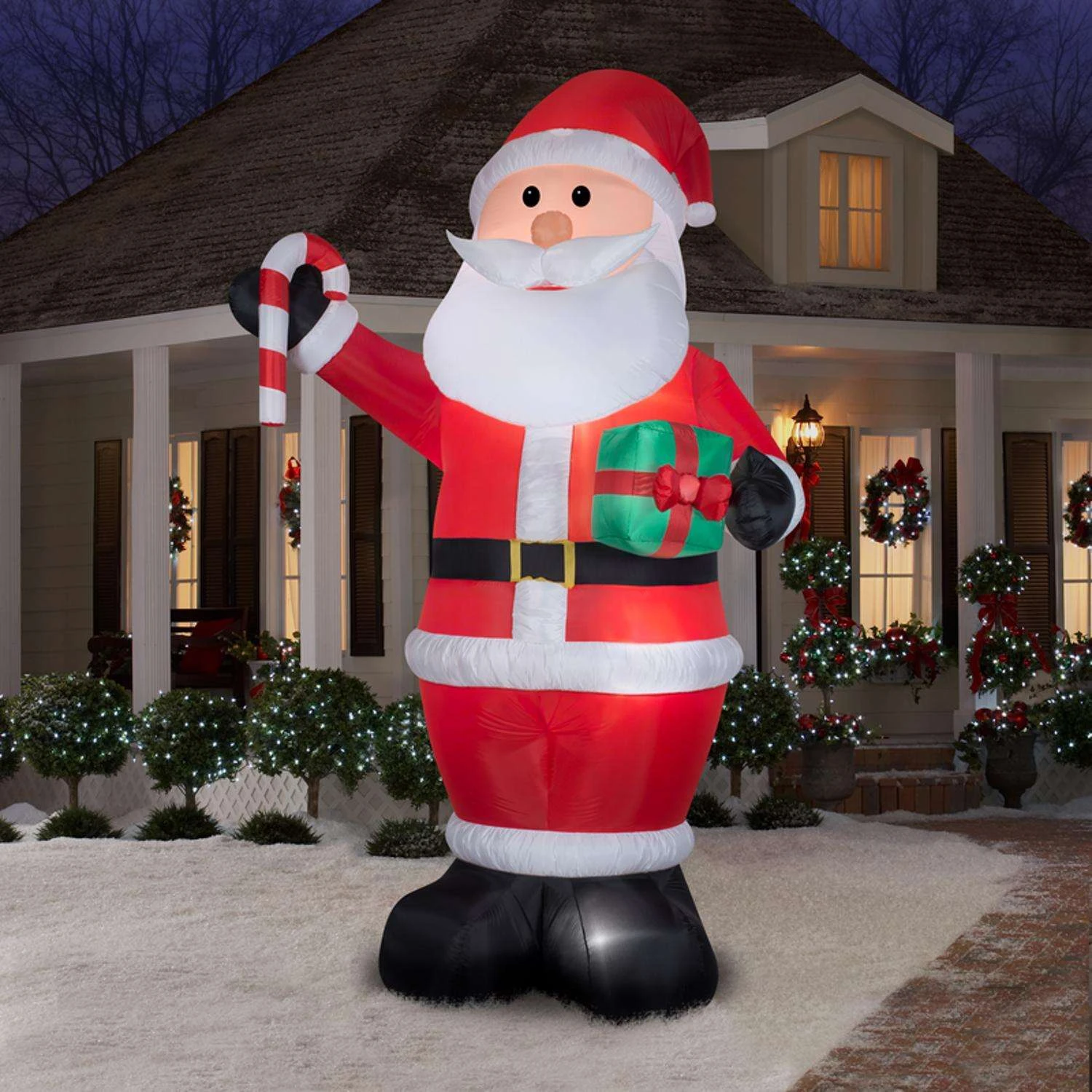 Gemmy LED White Santa With Candy Cane And Gift 12 Ft. Inflatable 4 Gemmy LED White Santa With Candy Cane And Gift 12 Ft. Inflatable - Image 2