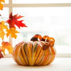 Glitzhome 6.50 In. Multi Striped Glass Large Pumpkin Tabletop Decor 11 Glitzhome 6.50 In. Multi Striped Glass Large Pumpkin Tabletop Decor -Alpine Sales Store e8f1e493 0414 49a2 bb89 11f82ea5cfe2