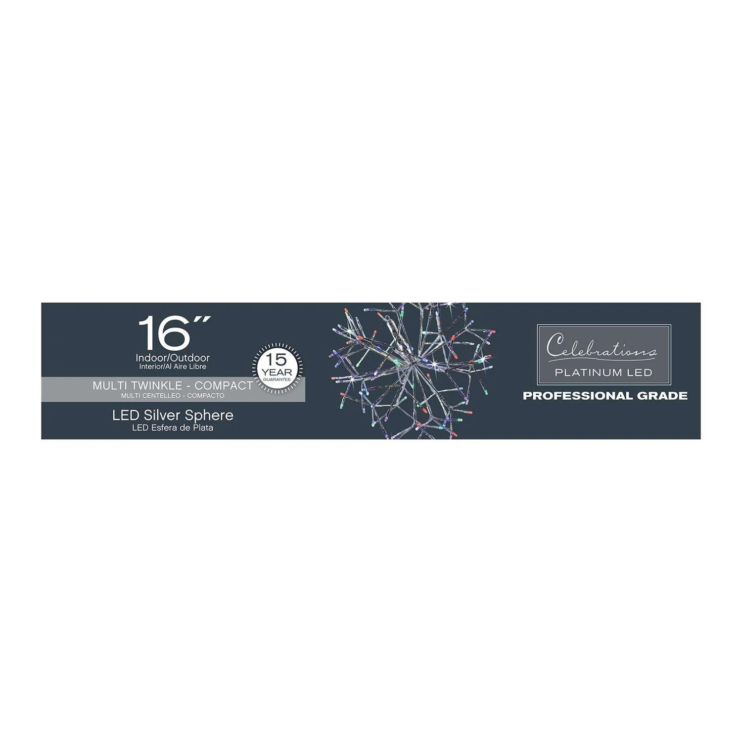 Celebrations Platinum LED Multi Shimmer Sphere 16 In. Hanging Decor 4 Celebrations Platinum LED Multi Shimmer Sphere 16 In. Hanging Decor - Image 2