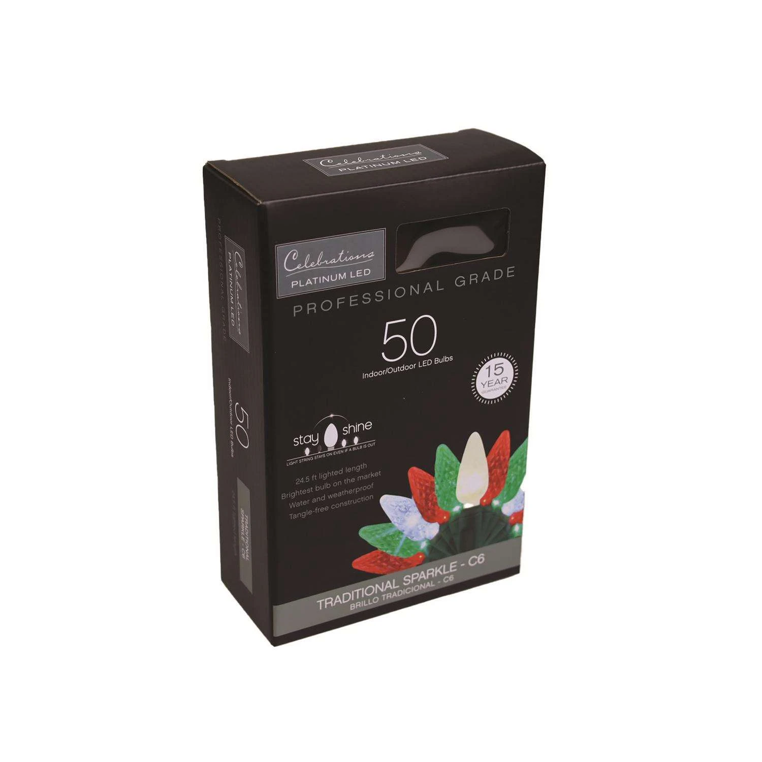 Celebrations Platinum LED C6 Red/Green/Pure White 50 Ct String Christmas Lights 25 Ft. 4 Celebrations Platinum LED C6 Red/Green/Pure White 50 Ct String Christmas Lights 25 Ft. - Image 2