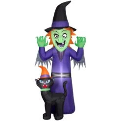 Gemmy Airblown 9 Ft. LED Prelit Witch And Cat Inflatable